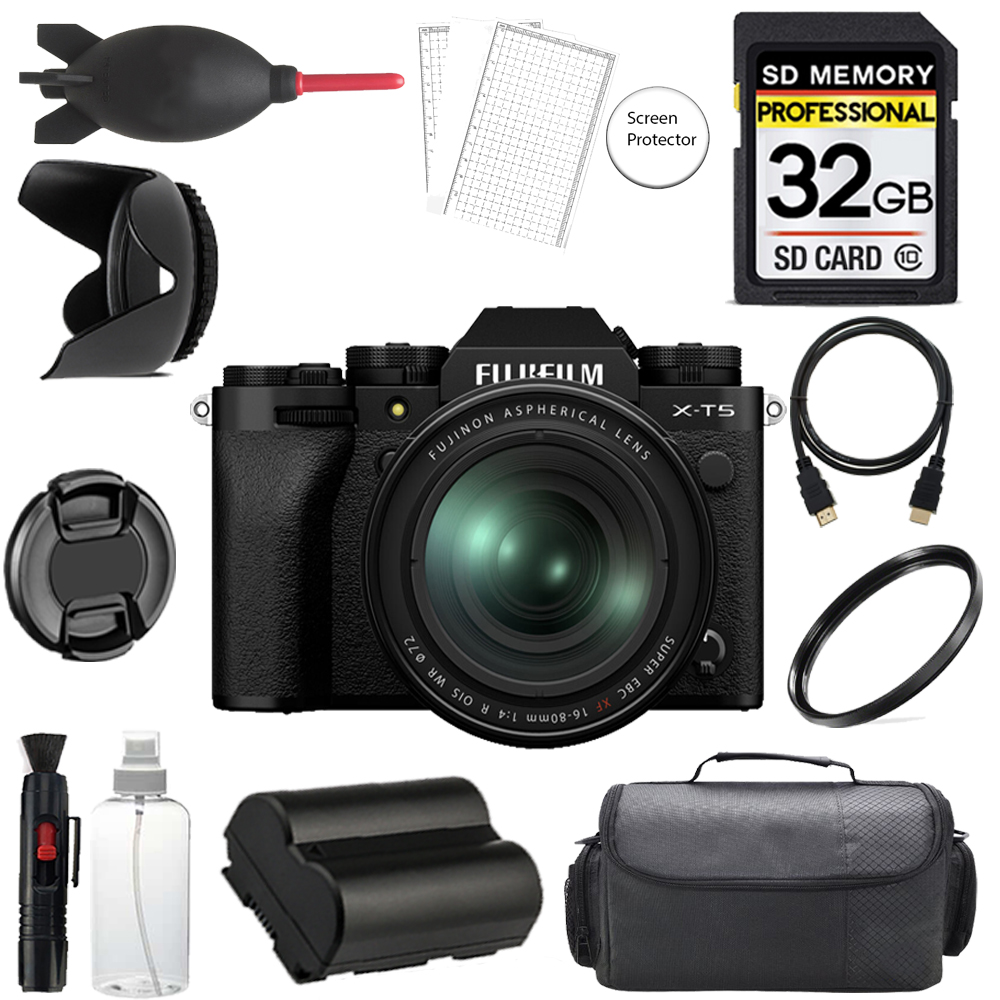 X-T5 Camera w/ 16-80mm Lens (Black) + 32GB + Bag+ UV Filter- Basic Kit *FREE SHIPPING*