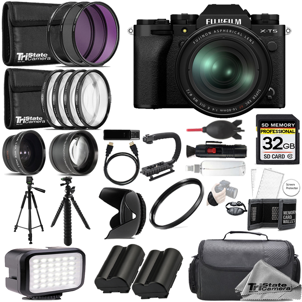 X-T5 Camera w/ 16-80mm Lens (Black) +32GB +Ext Bat+ 9PC Filter-MEGA Kit *FREE SHIPPING*