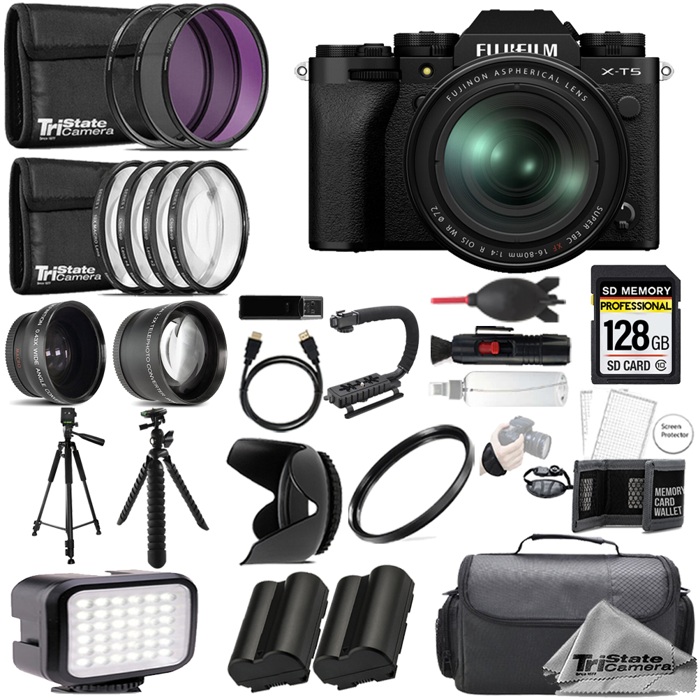 X-T5 Camera w/ 16-80mm Lens (Black) + 128GB +Ext Bat+ 9PC Filter Kit *FREE SHIPPING*