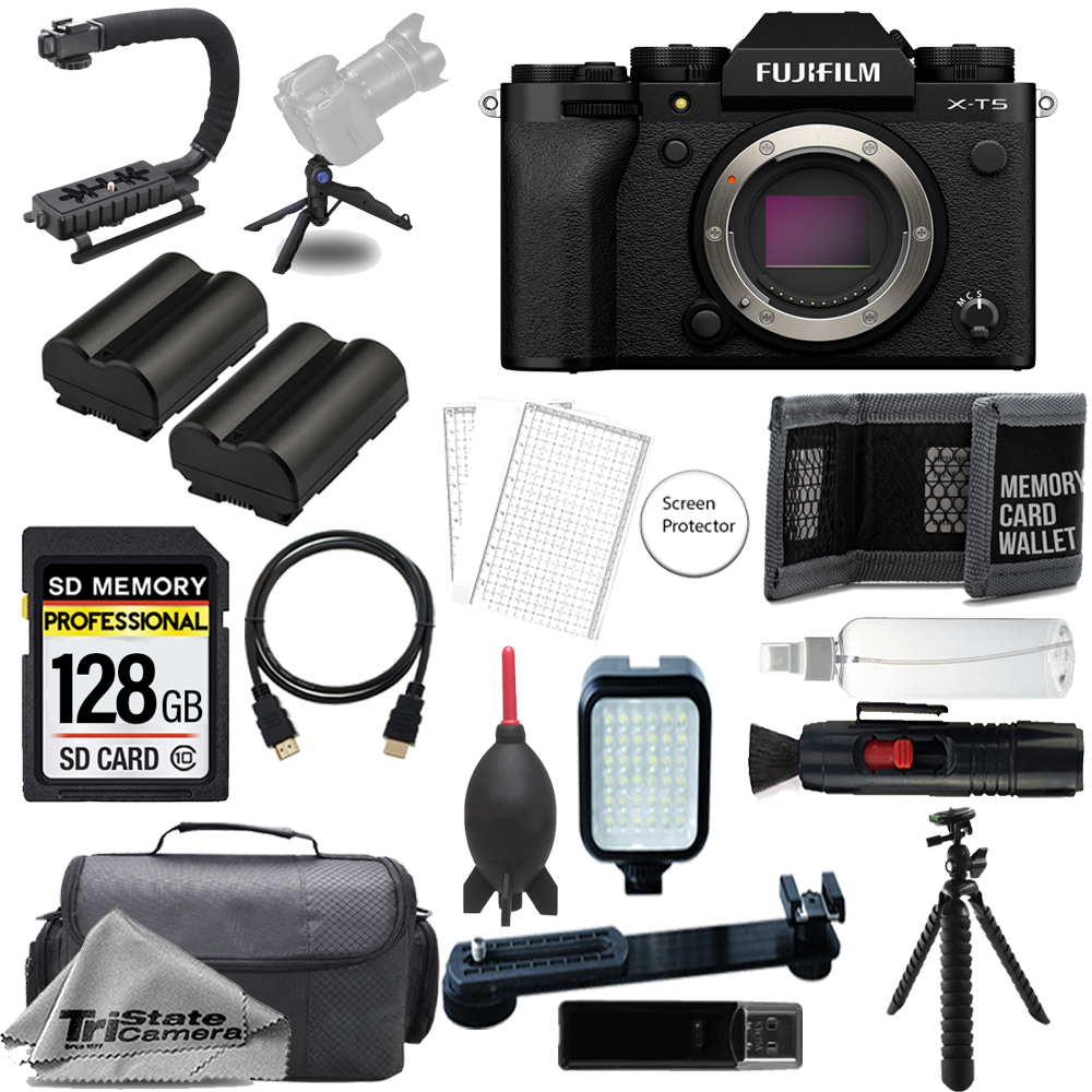 X-T5 Camera (Black) +128GB +Extra Battery+ LED Flash-ULTIMATE Kit *FREE SHIPPING*
