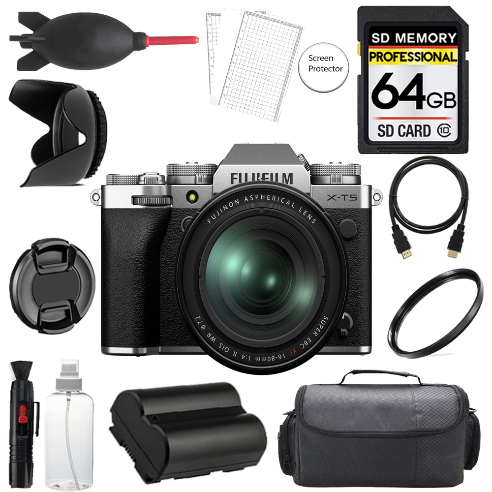 X-T5 Camera with 16-80mm Lens (Black) +64GB +Bag+UV Filter- Basic Kit *FREE SHIPPING*