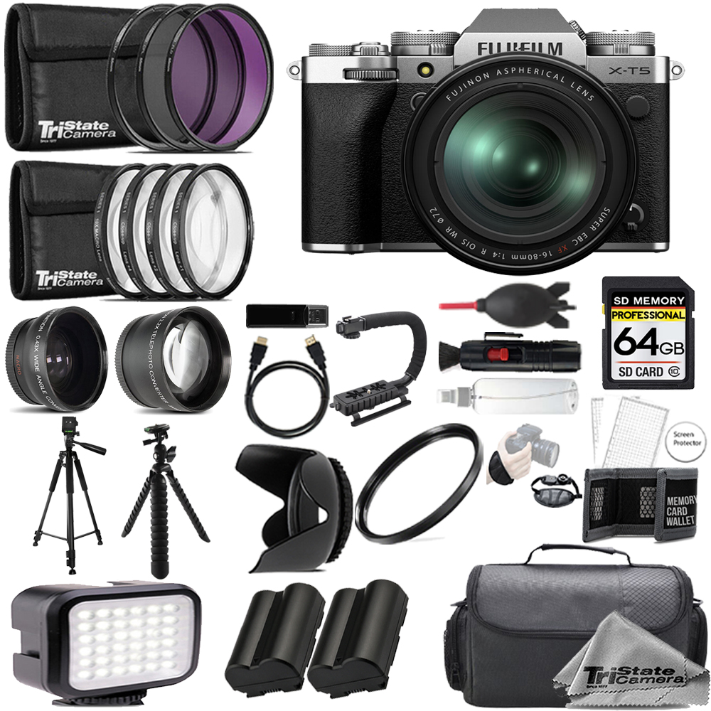 X-T5 Camera with 16-80mm Lens (Black) +64GB +Ext Bat+ 9 PC Filter-Kit *FREE SHIPPING*