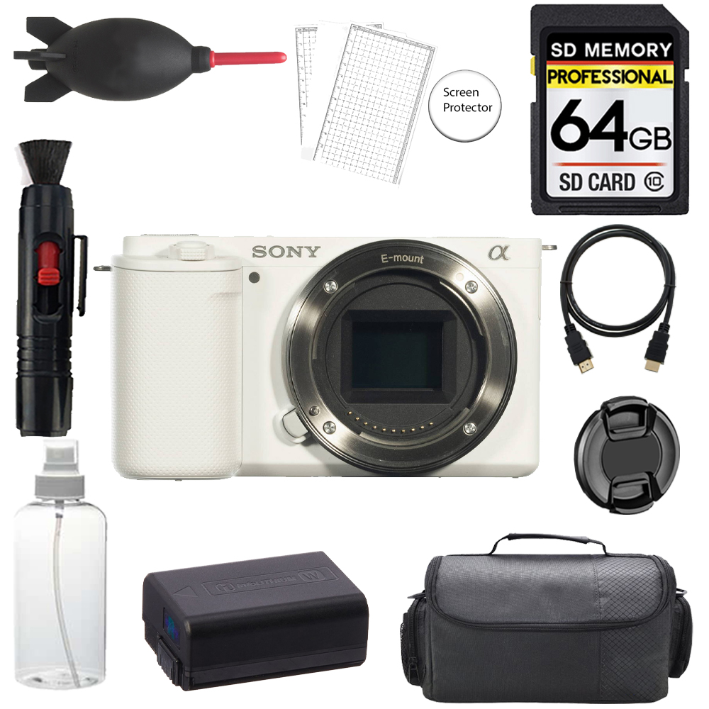 ZV-E10 Camera Body (White) + 64GB + Bag+ Screen Protector- Basic Kit *FREE SHIPPING*