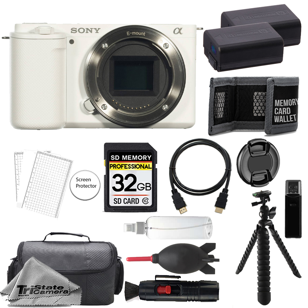 ZV-E10 Camera Body (White) + 32GB +Extra Battery+ Tripod- Accessory Kit *FREE SHIPPING*