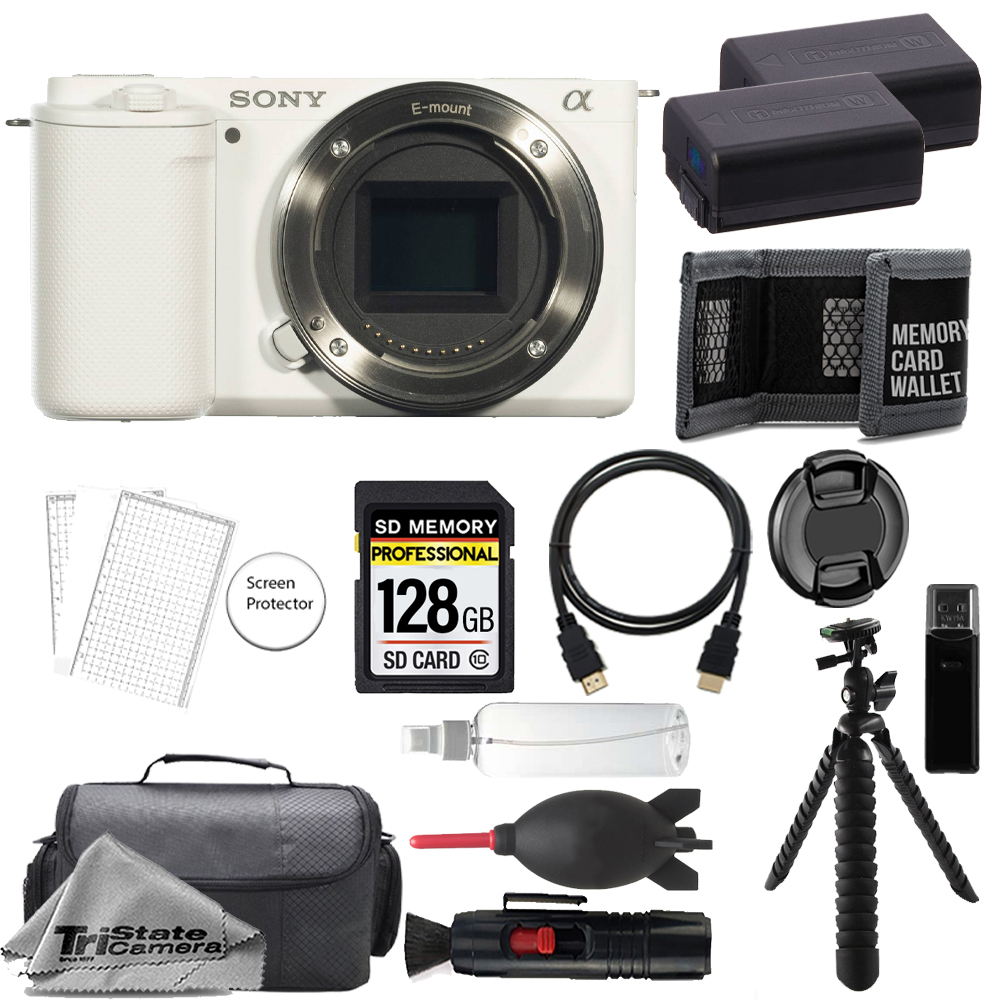 ZV-E10 Camera Body (White) + 128GB +Extra Battery+ Tripod-Accessory Kit *FREE SHIPPING*