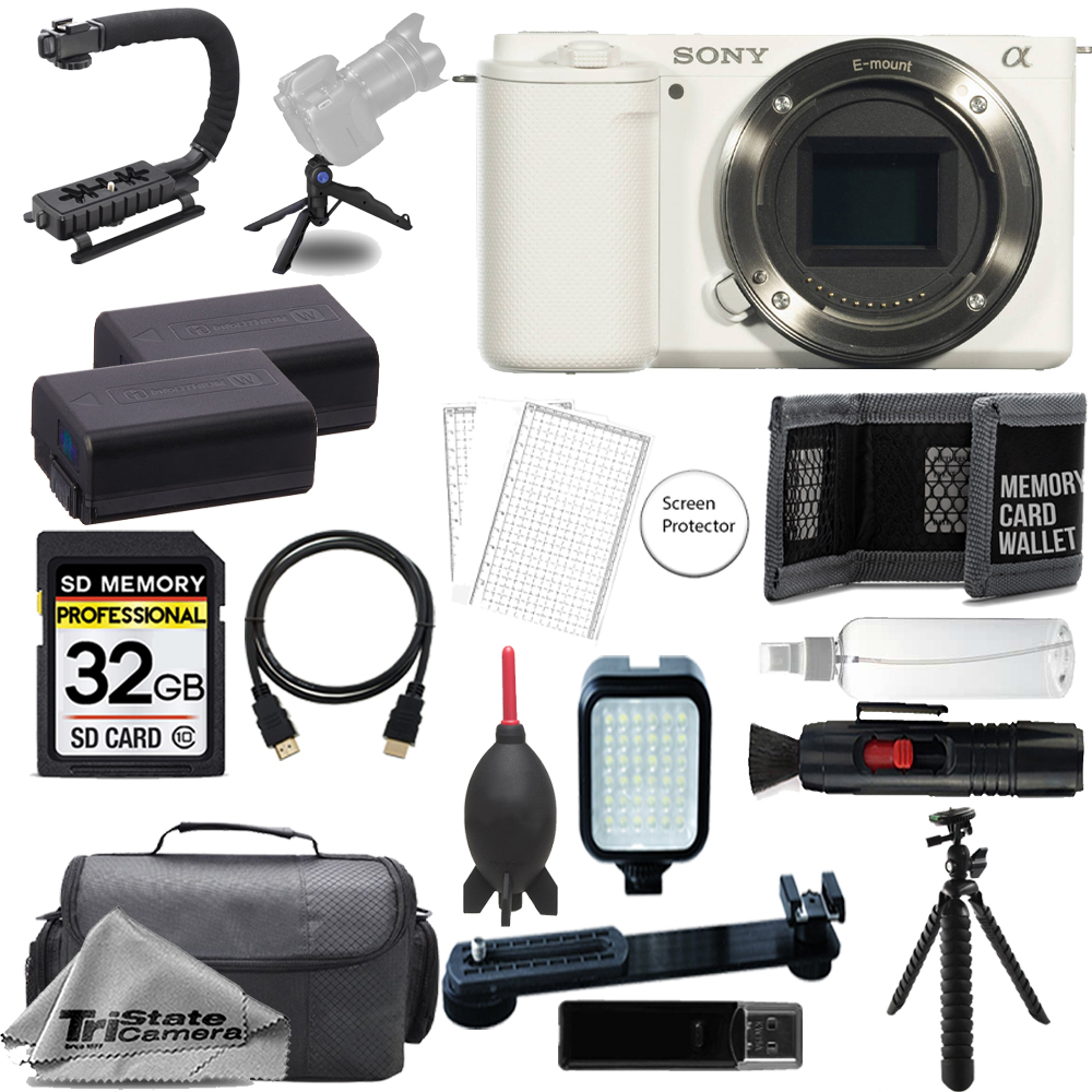 ZV-E10 Camera Body (White) +32GB +Extra Battery+LED Flash- ULTIMATE Kit *FREE SHIPPING*