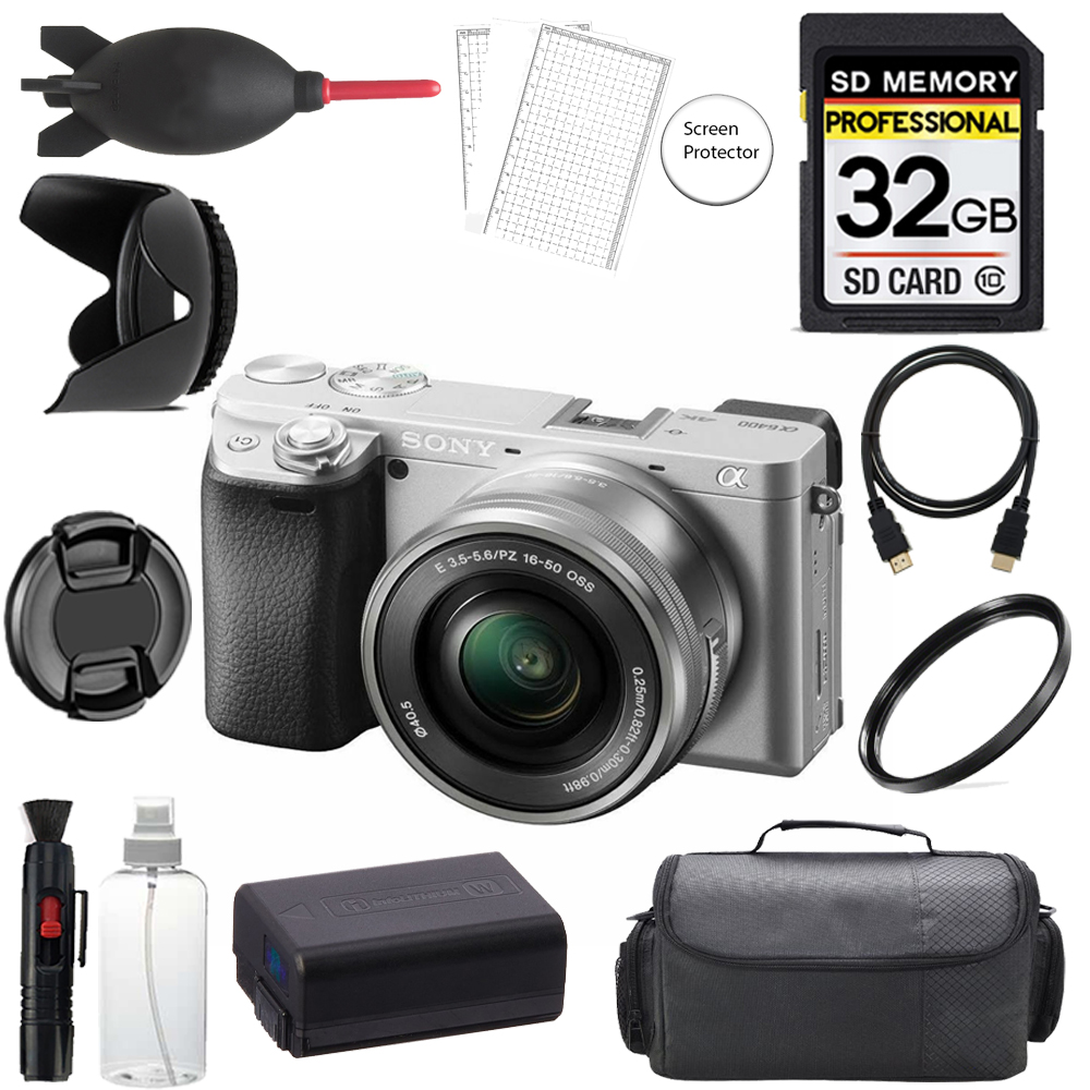 Alpha a6400 Camera w/ 16-50mm Lens (Silver) +32GB +Bag+UV Filter- Basic Kit *FREE SHIPPING*