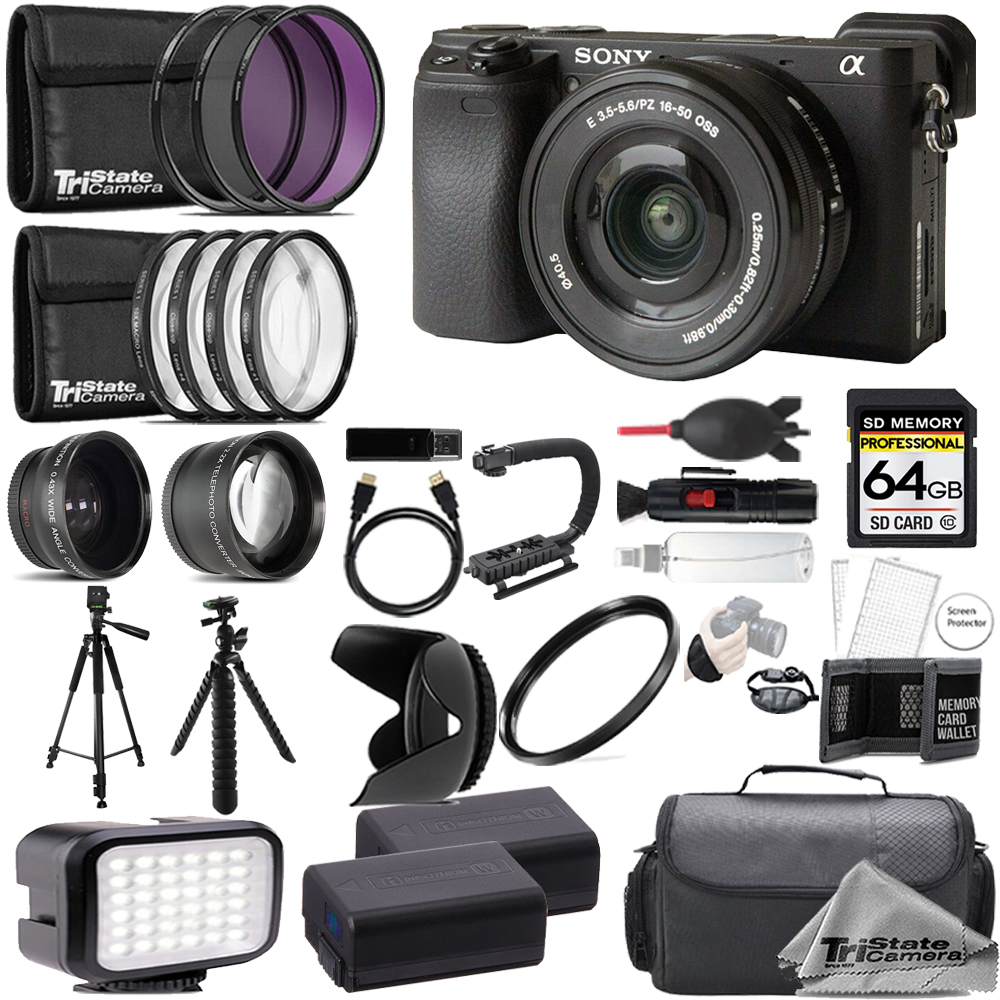 Alpha a6400 Camera w/ 16-50mm Lens +64GB +Ext Bat+ 9 PC Filter-MEGA Kit *FREE SHIPPING*