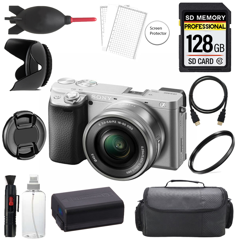 Alpha a6400 Camera w/ 16-50mm Lens (Silver) +128GB+ Bag+UV Filter-Basic Kit *FREE SHIPPING*