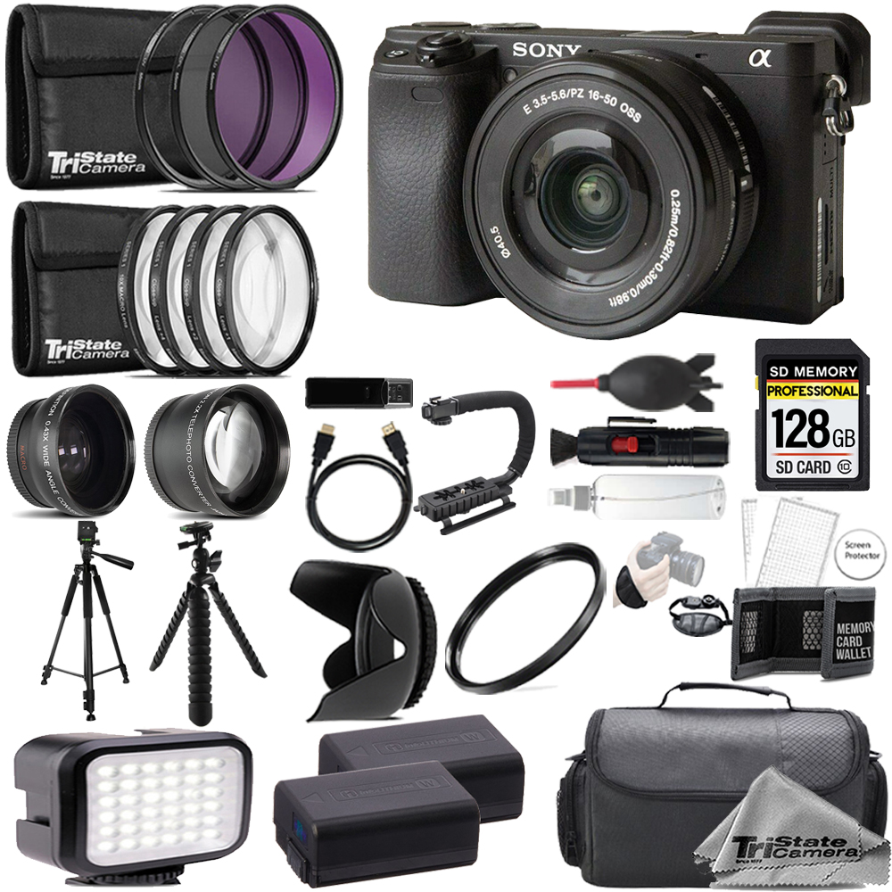 Alpha a6400 Camera w/ 16-50mm Lens + 128GB +Ext Bat+ 9 PC Filter MEGA Kit *FREE SHIPPING*
