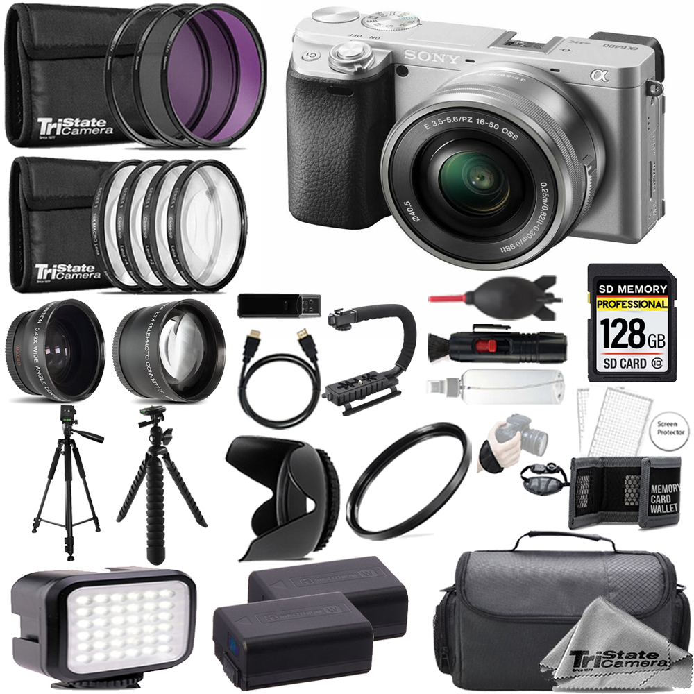 Alpha a6400 Camera w/ 16-50mm Lens (Silver) + 128GB+Ext Bat+9 PC Filter Kit *FREE SHIPPING*