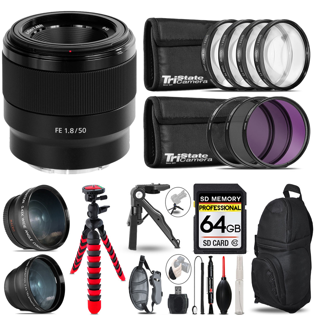 FE 50mm f/1.8 Lens- 3 Lens Kit + Tripod +Backpack -64GB Kit *FREE SHIPPING*