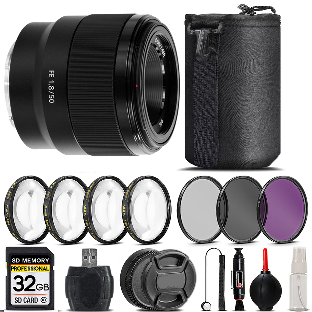 FE 50mm f/1.8 Lens +4PC Macro Kit +UV, CPL, FLD Filter -32GB *FREE SHIPPING*