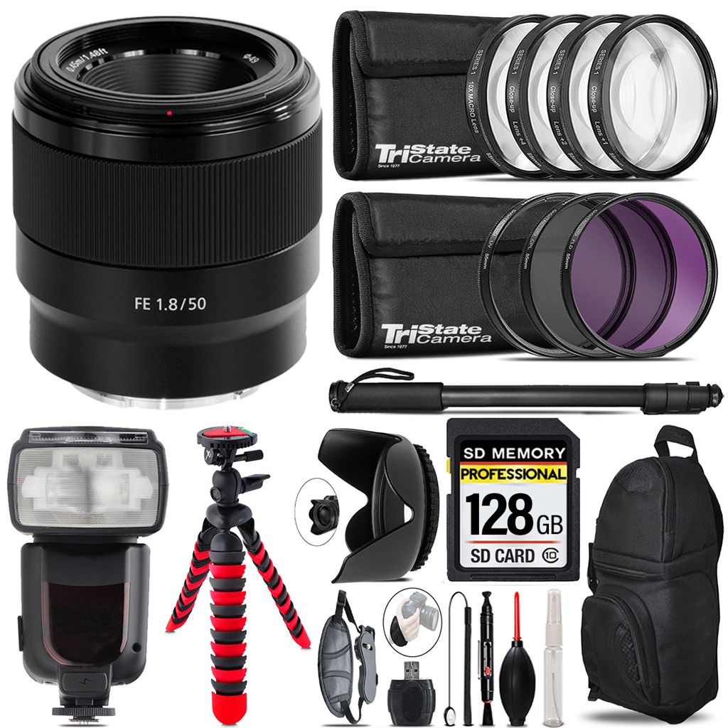 FE 50mm f/1.8 Lens + 7 Piece Filter & More - 128GB Accessory Kit *FREE SHIPPING*