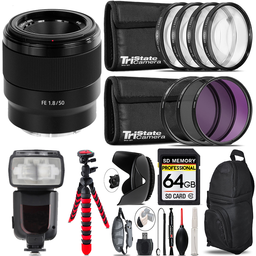 FE 50mm f/1.8 Lens + 7 Piece Filter  & More - 64GB Kit *FREE SHIPPING*