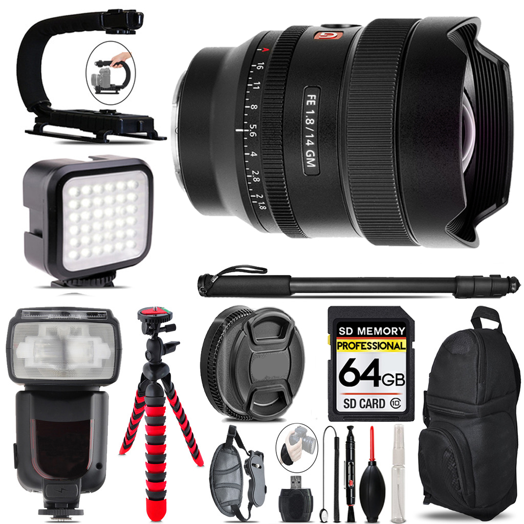 FE 14mm f/1.8 GM Lens + LED Flash+ Bag - 64GB Accessory Bundle *FREE SHIPPING*