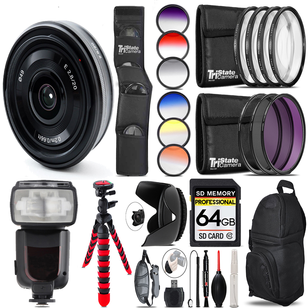E 20mm f/2.8 Lens + 13 Piece Filter & More- 64GB Accessory Kit *FREE SHIPPING*