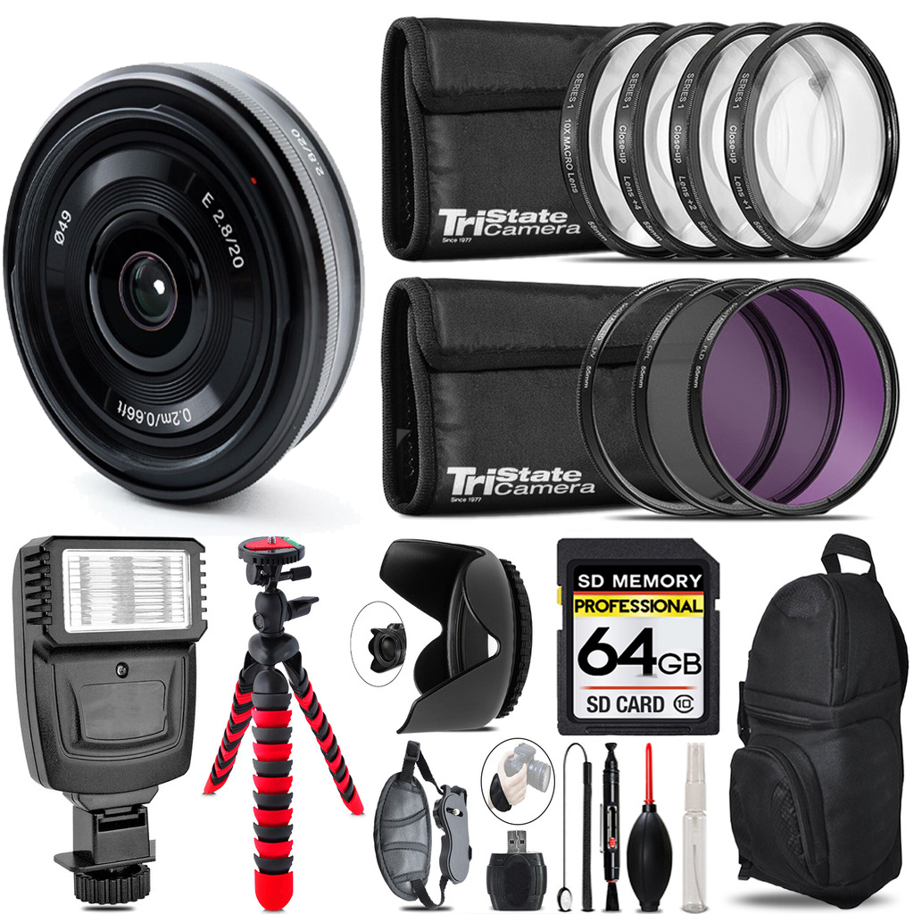 E 20mm f/2.8 Lens + Flash +  Tripod & More - 64GB Accessory Kit *FREE SHIPPING*
