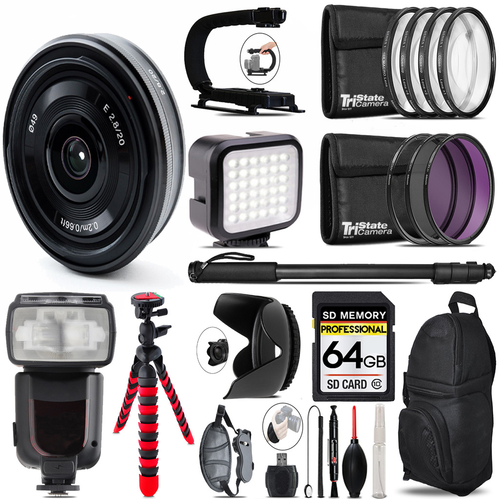 E 20mm f/2.8 Lens + LED Flash+ Bag - 64GB Accessory Bundle *FREE SHIPPING*