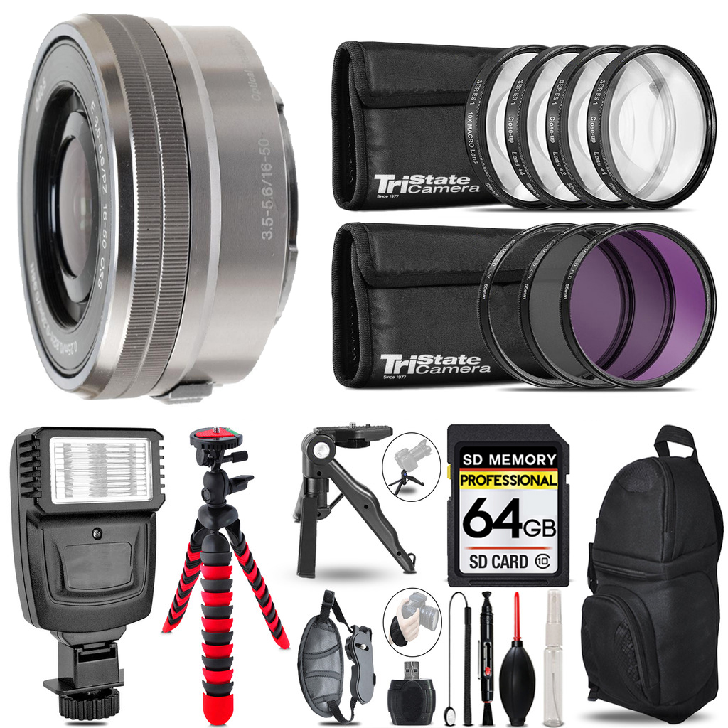 E PZ 16-50mm f/3.5-5.6 OSS Lens + Flash + MACRO, UV-CPL-FLD - 64GB Kit *FREE SHIPPING*