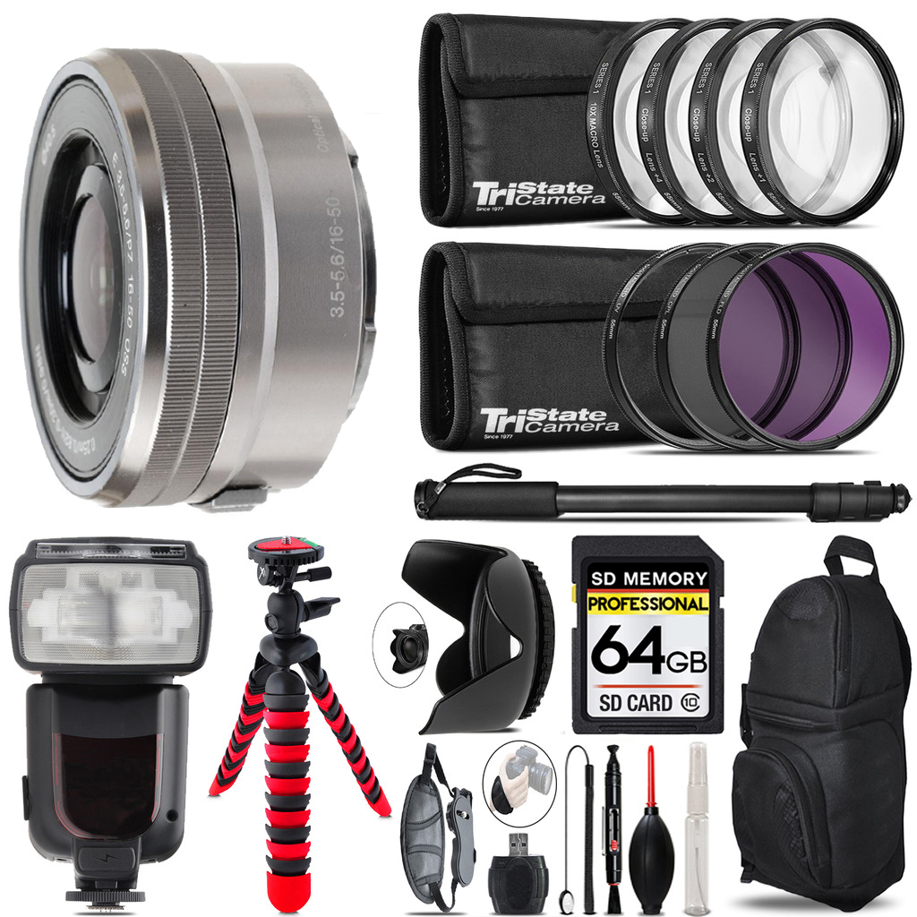 E PZ 16-50mm f/3.5-5.6 OSS Lens + 7 Piece Filter & More -64GB Accessory Kit *FREE SHIPPING*