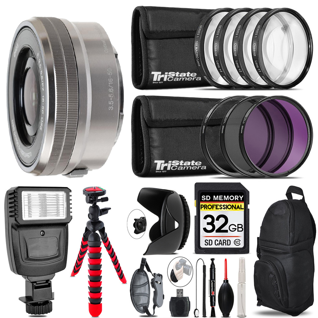 E PZ 16-50mm f/3.5-5.6 OSS Lens + Flash +  Tripod & More-32GB Accessory Kit *FREE SHIPPING*
