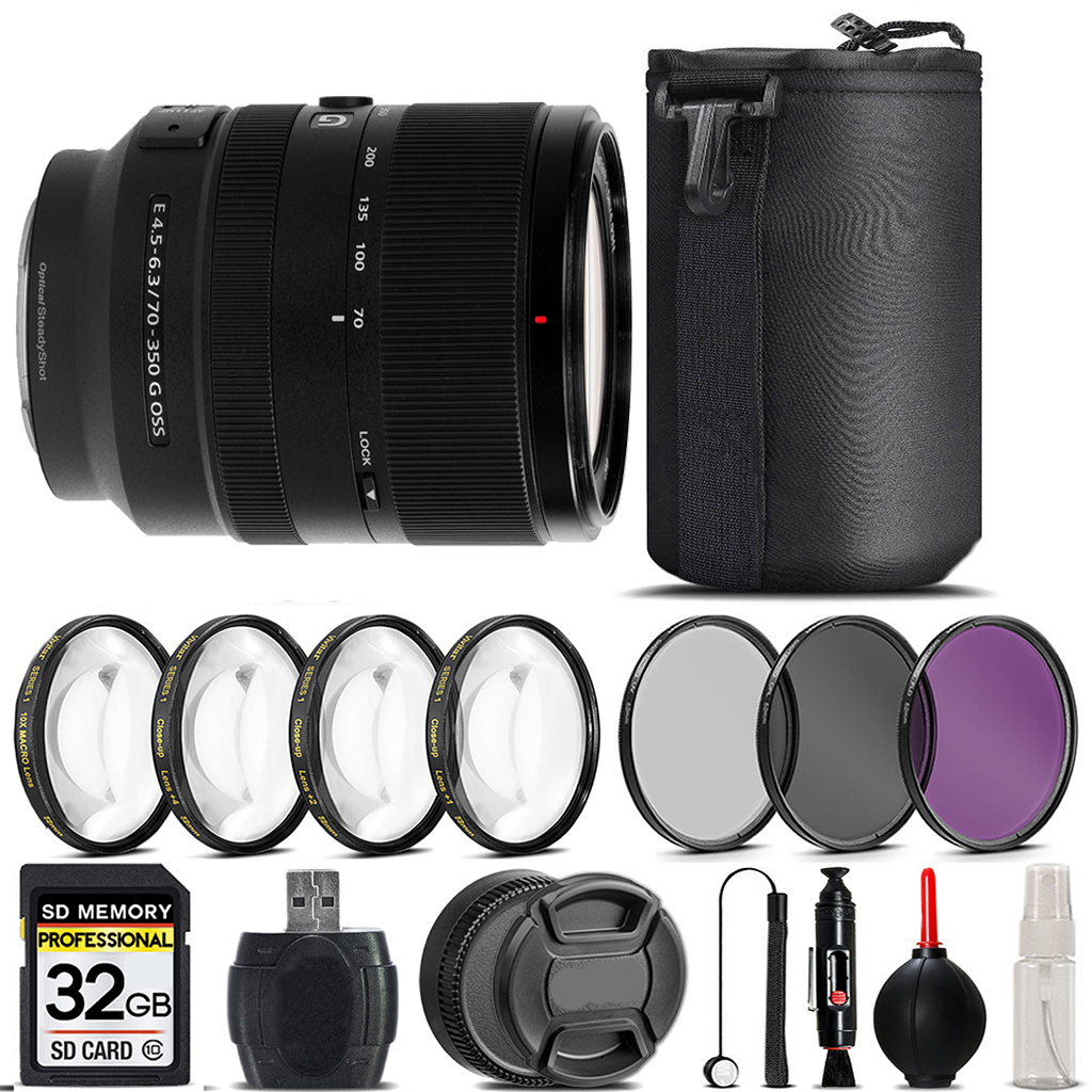 E 70-350 F/4.5-6.3 G OSS Lens +4PC Macro Kit +UV, CPL, FLD Filter -32GB *FREE SHIPPING*