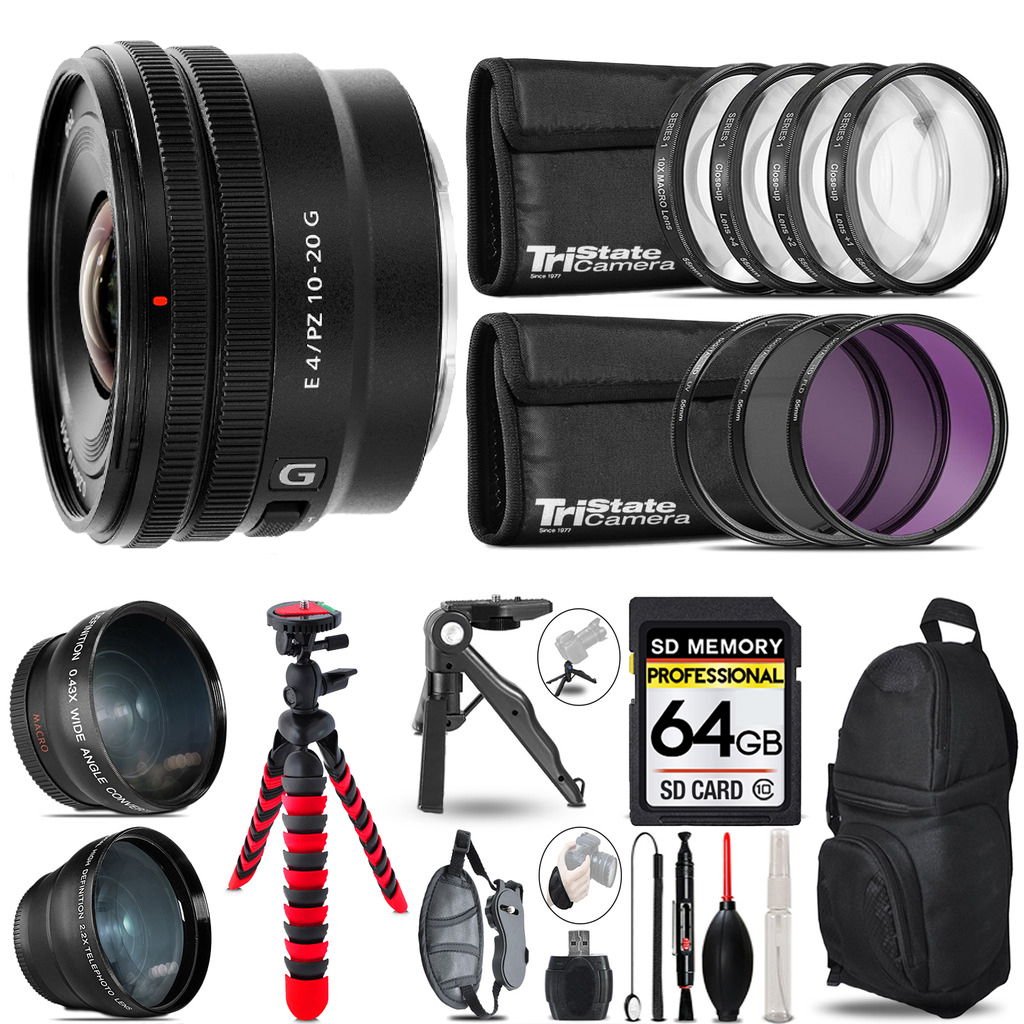 E 10-20mm f/4 PZ G Lens- 3 Lens Kit + Tripod +Backpack -64GB Kit *FREE SHIPPING*