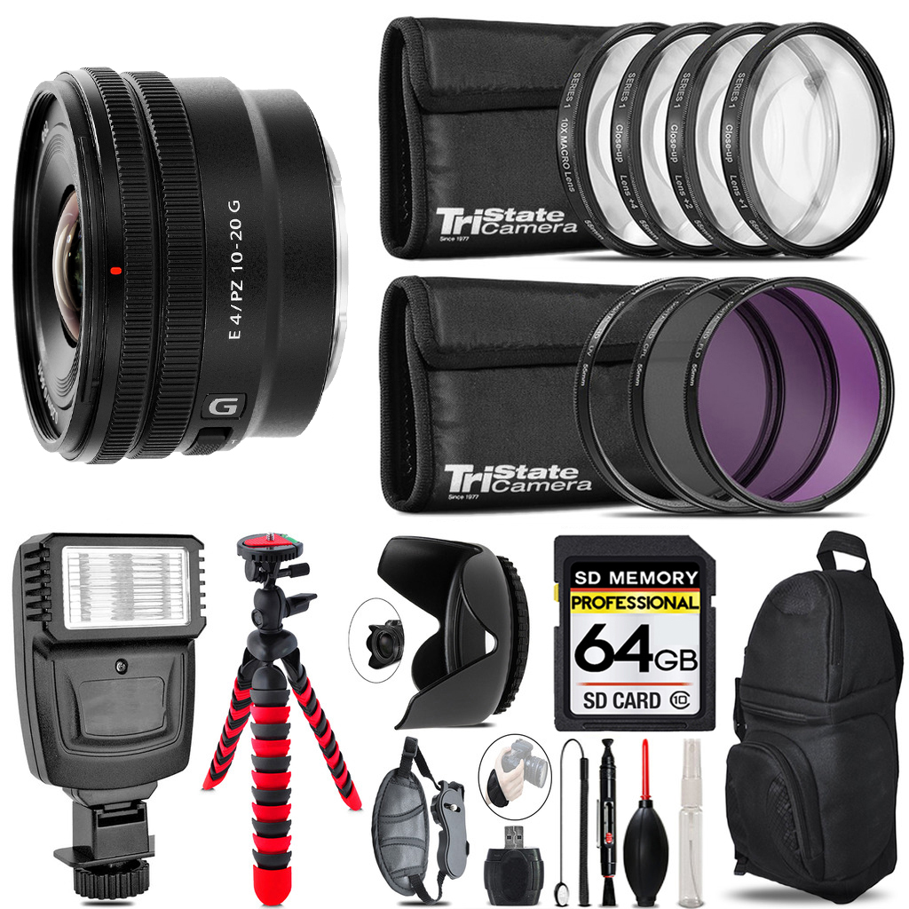E 10-20mm f/4 PZ G Lens + Flash + Tripod & More - 64GB Kit Kit *FREE SHIPPING*