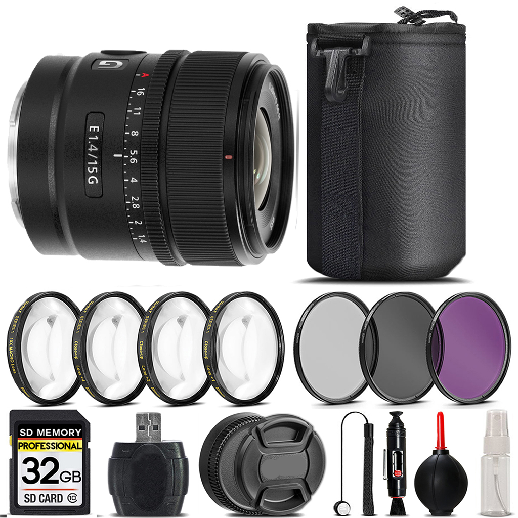 E 15mm f/1.4 G Lens + 4PC Macro Kit + UV, CPL, FLD Filter - 32GB Kit *FREE SHIPPING*