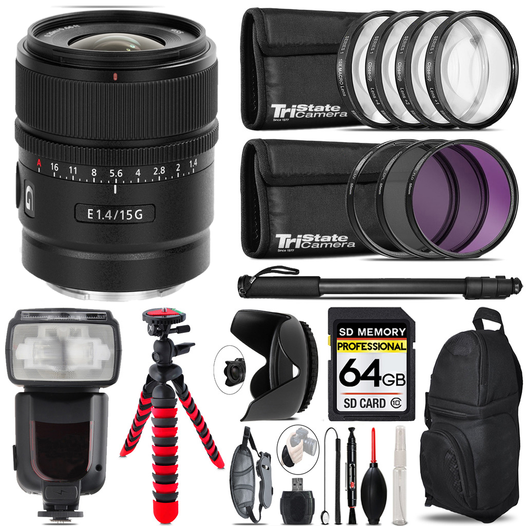 E 15mm f/1.4 G Lens + 7 Piece Filter & More - 64GB Accessory Kit *FREE SHIPPING*