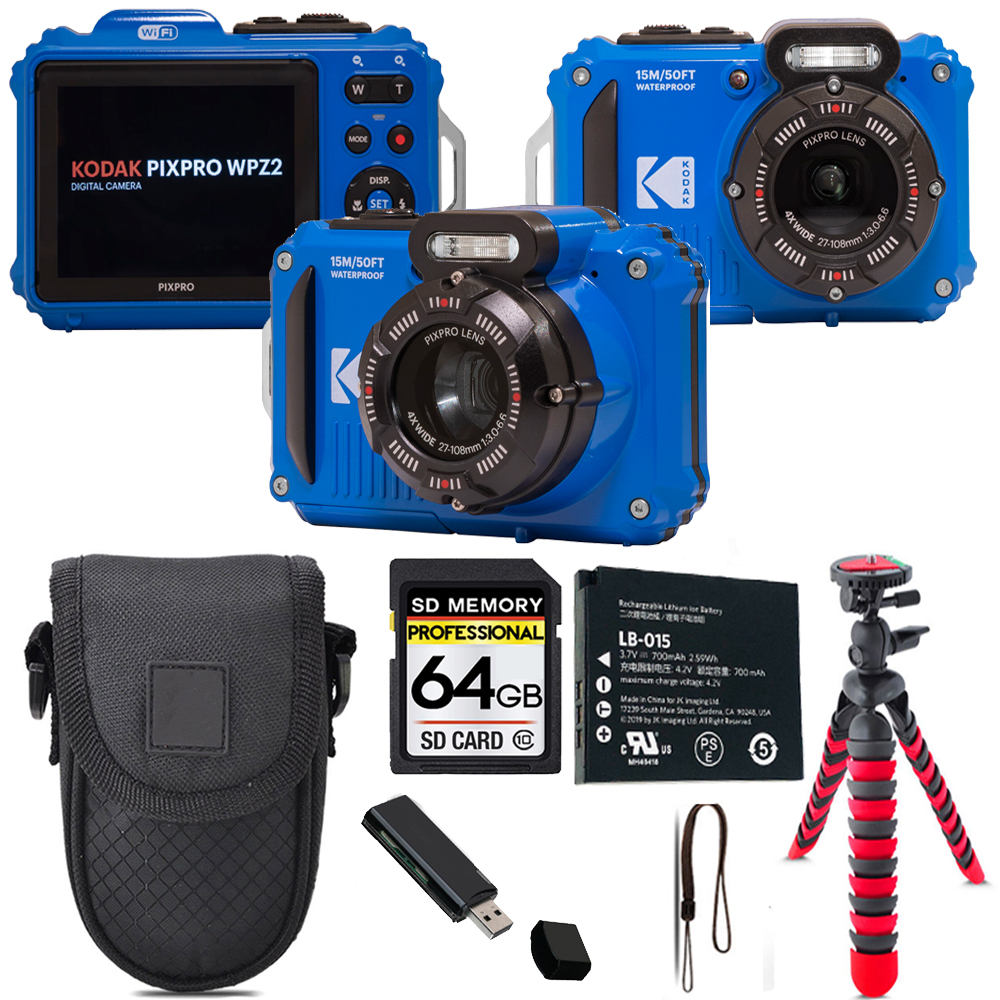 PIXPRO WPZ2 Digital Camera (Blue) + Tripod + Case - 64GB Kit *FREE SHIPPING*