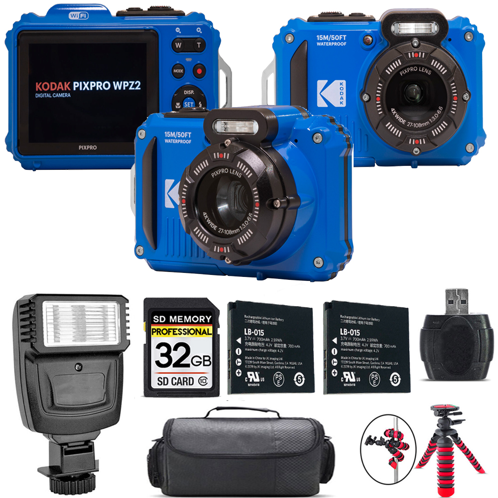 PIXPRO WPZ2 Digital Camera (Blue) + Extra Battery + Flash - 32GB Kit *FREE SHIPPING*