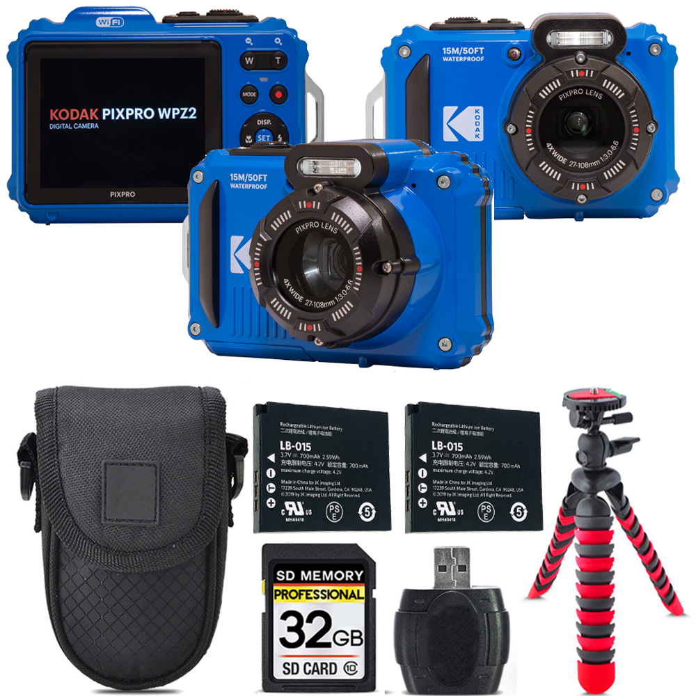 PIXPRO WPZ2 Digital Camera (Blue) +Extra Battery +Tripod +Case -32GB Kit *FREE SHIPPING*