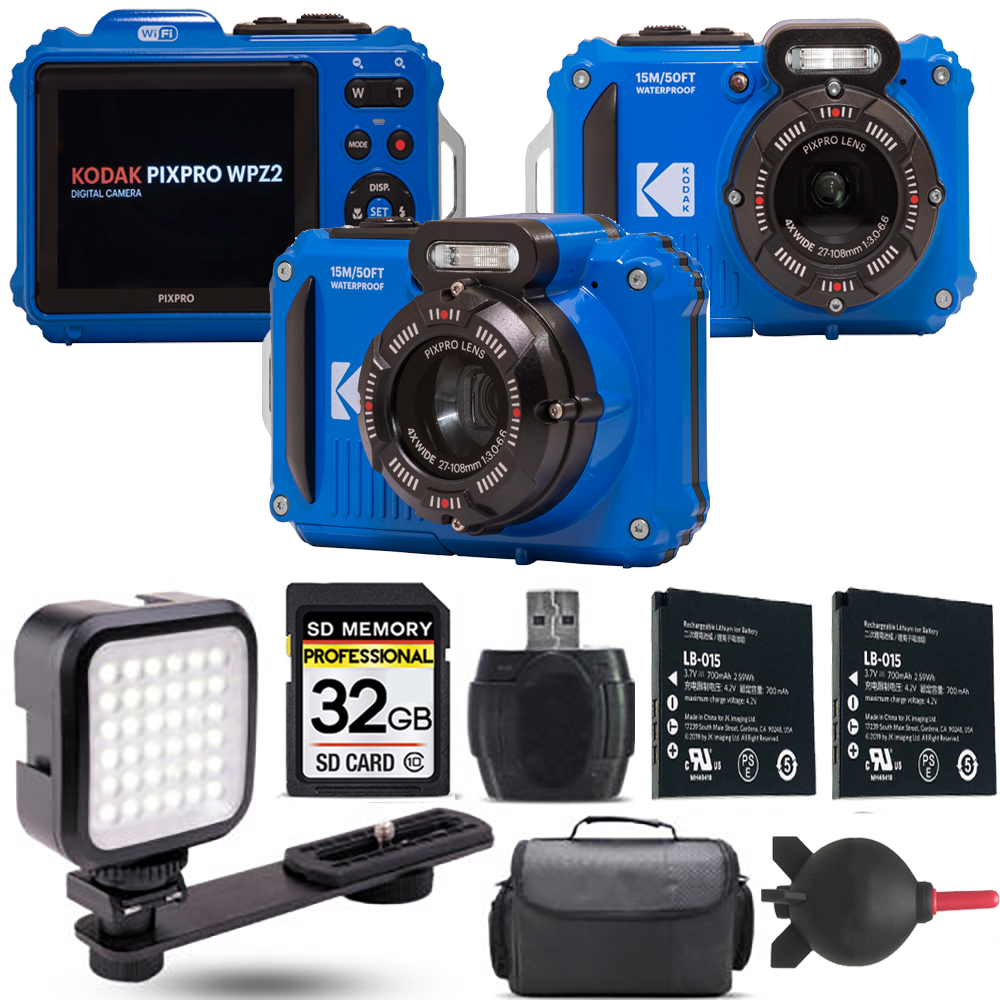 PIXPRO WPZ2 Digital Camera (Blue)+ Extra Battery + LED - 32GB Kit *FREE SHIPPING*