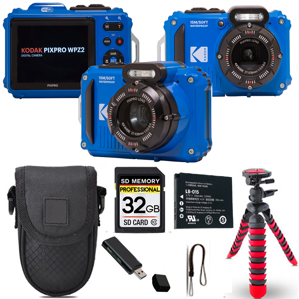 PIXPRO WPZ2 Digital Camera (Blue) + Spider Tripod + Case - 32GB Kit *FREE SHIPPING*
