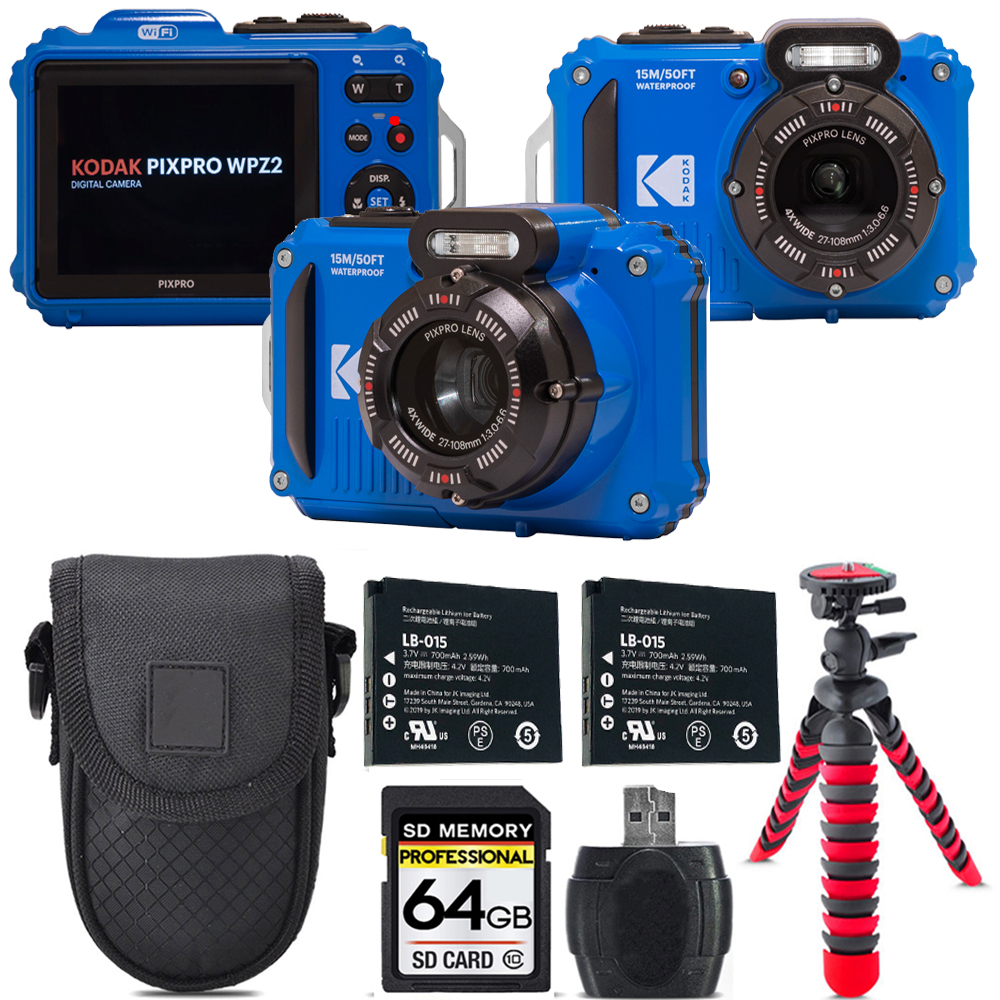 PIXPRO WPZ2 Digital Camera (Blue) + Extra Battery + 1 Yr Warranty -64GB *FREE SHIPPING*