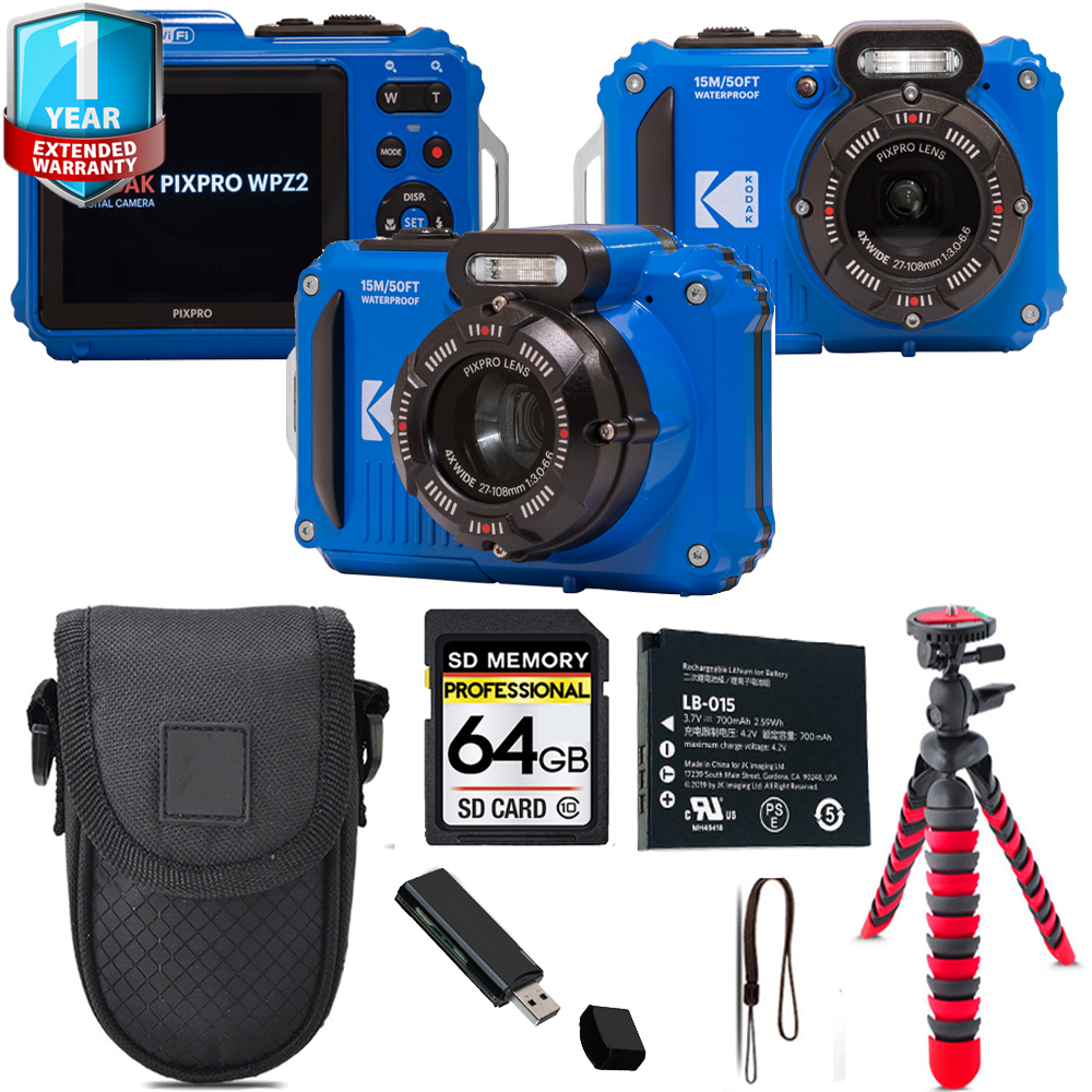 PIXPRO WPZ2 Digital Camera (Blue) + Tripod + 1 Yr Warranty - 64GB Kit *FREE SHIPPING*