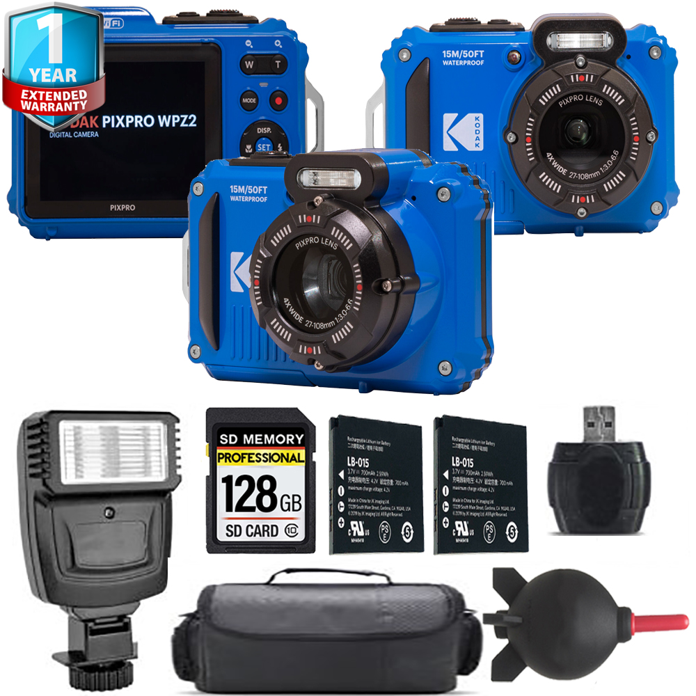 PIXPRO WPZ2 Digital Camera (Blue) + Extra Battery + Flash+ 1 Yr Warranty *FREE SHIPPING*