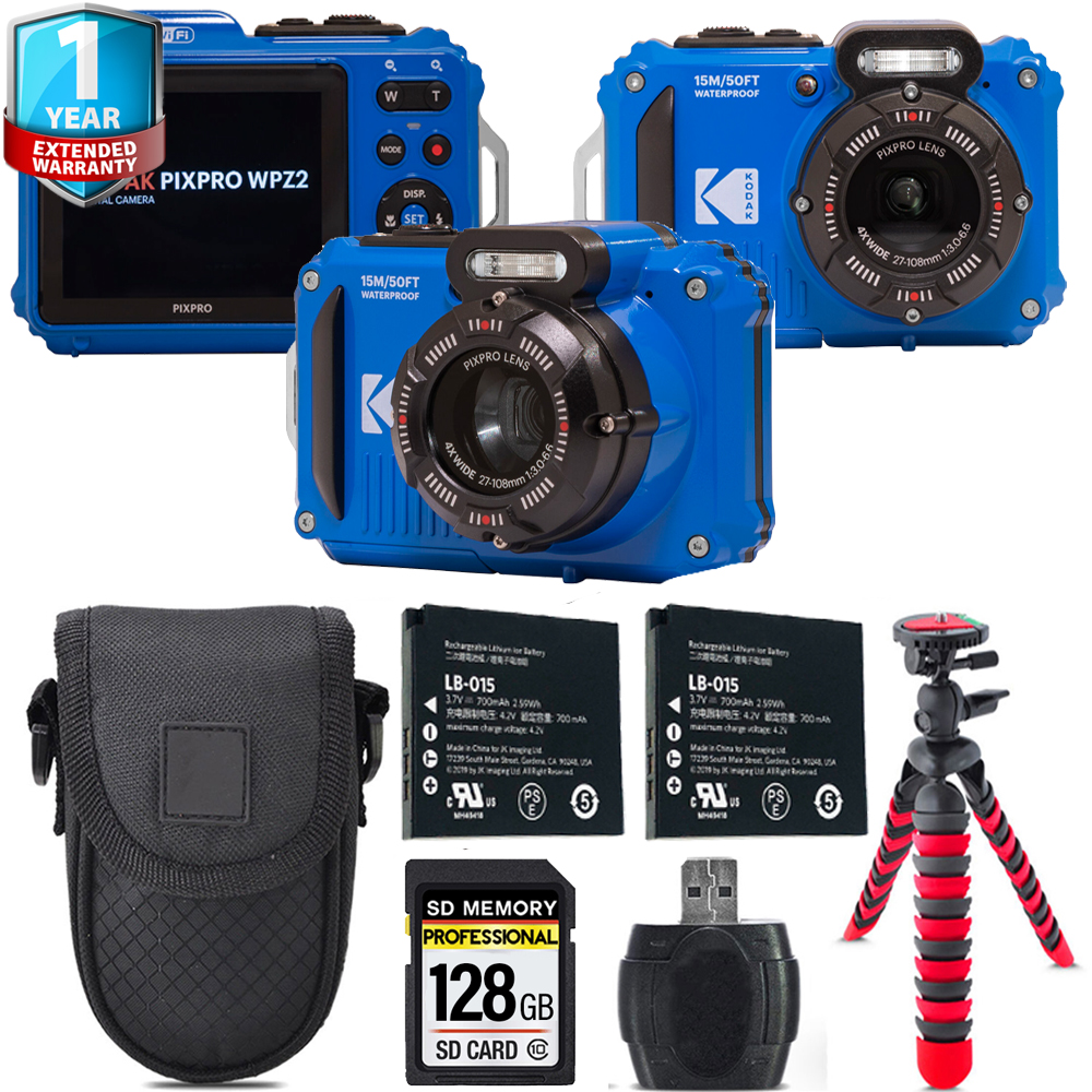 PIXPRO WPZ2 Digital Camera (Blue) + Extra Battery +1 Yr Warranty  +128GB *FREE SHIPPING*