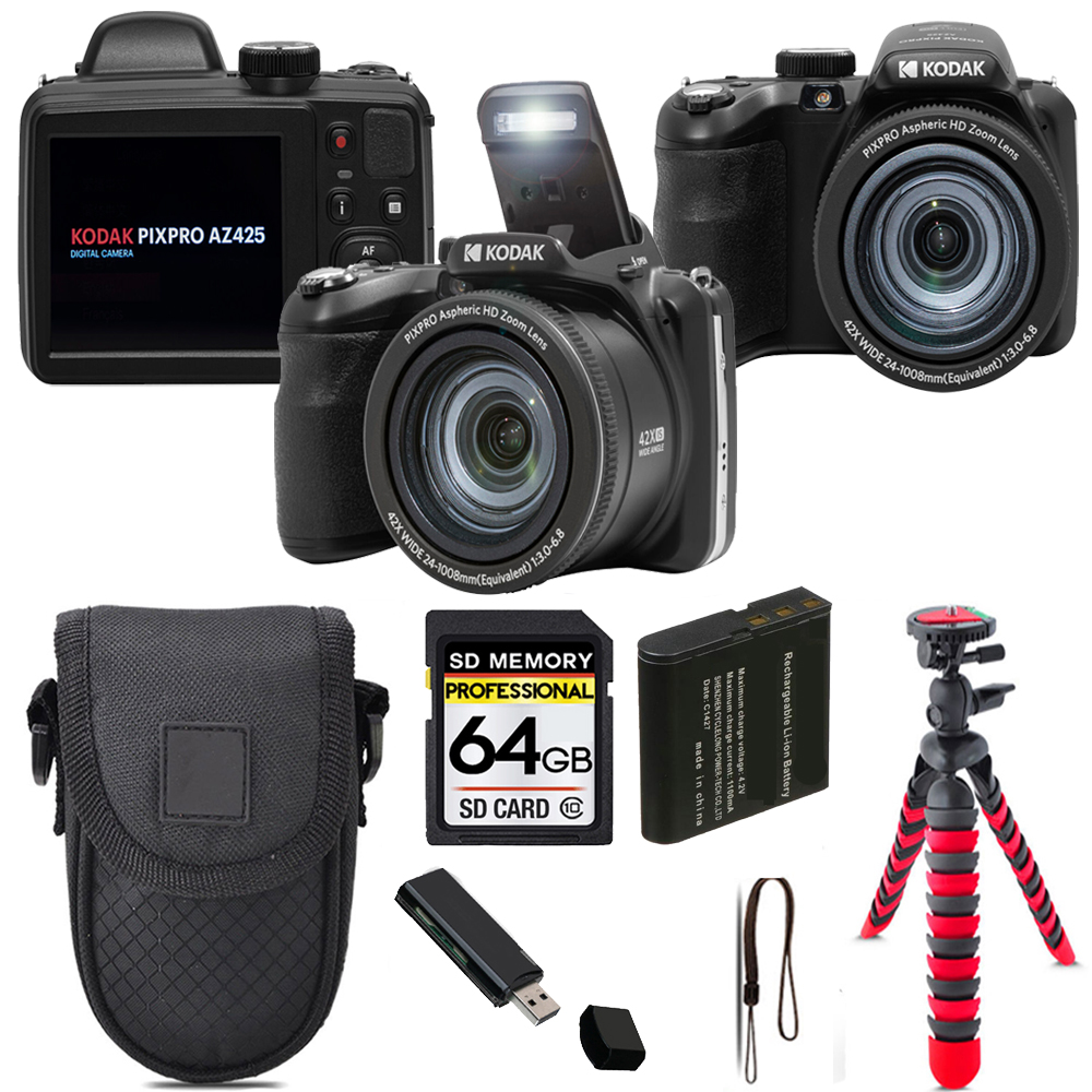 PIXPRO AZ425 Digital Camera (Black) + Tripod + Case - 64GB Kit *FREE SHIPPING*