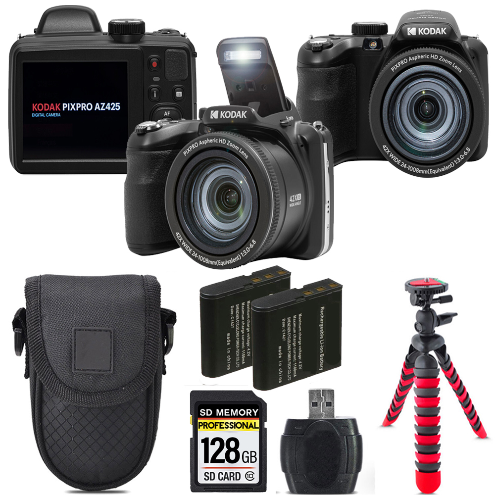 PIXPRO AZ425 Digital Camera (Black) +Extra Battery +Tripod +Case-128GB Kit *FREE SHIPPING*