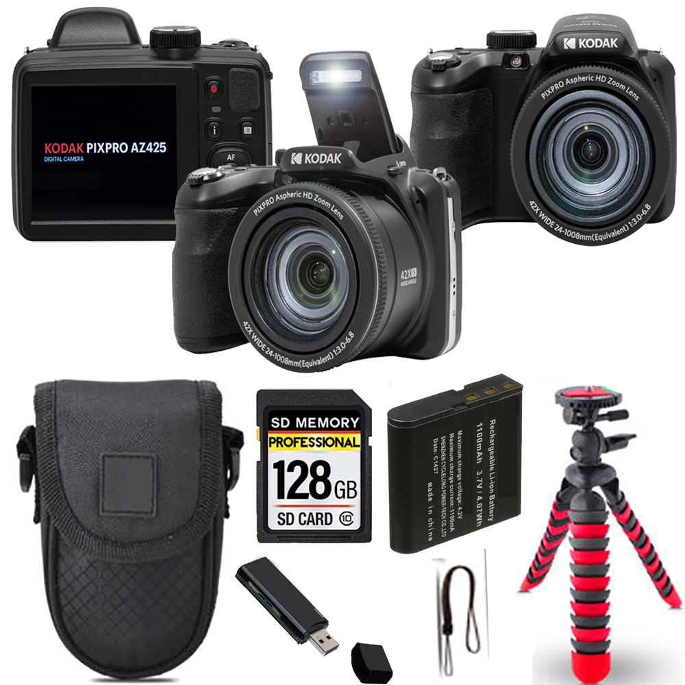 PIXPRO AZ425 Digital Camera (Black)+ Spider Tripod + Case - 64GB Kit *FREE SHIPPING*
