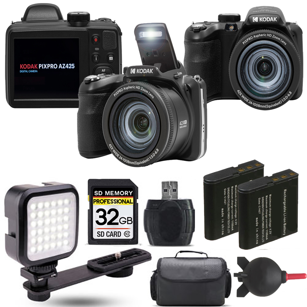 PIXPRO AZ425 Digital Camera (Black)+ Extra Battery + LED - 32GB Kit *FREE SHIPPING*