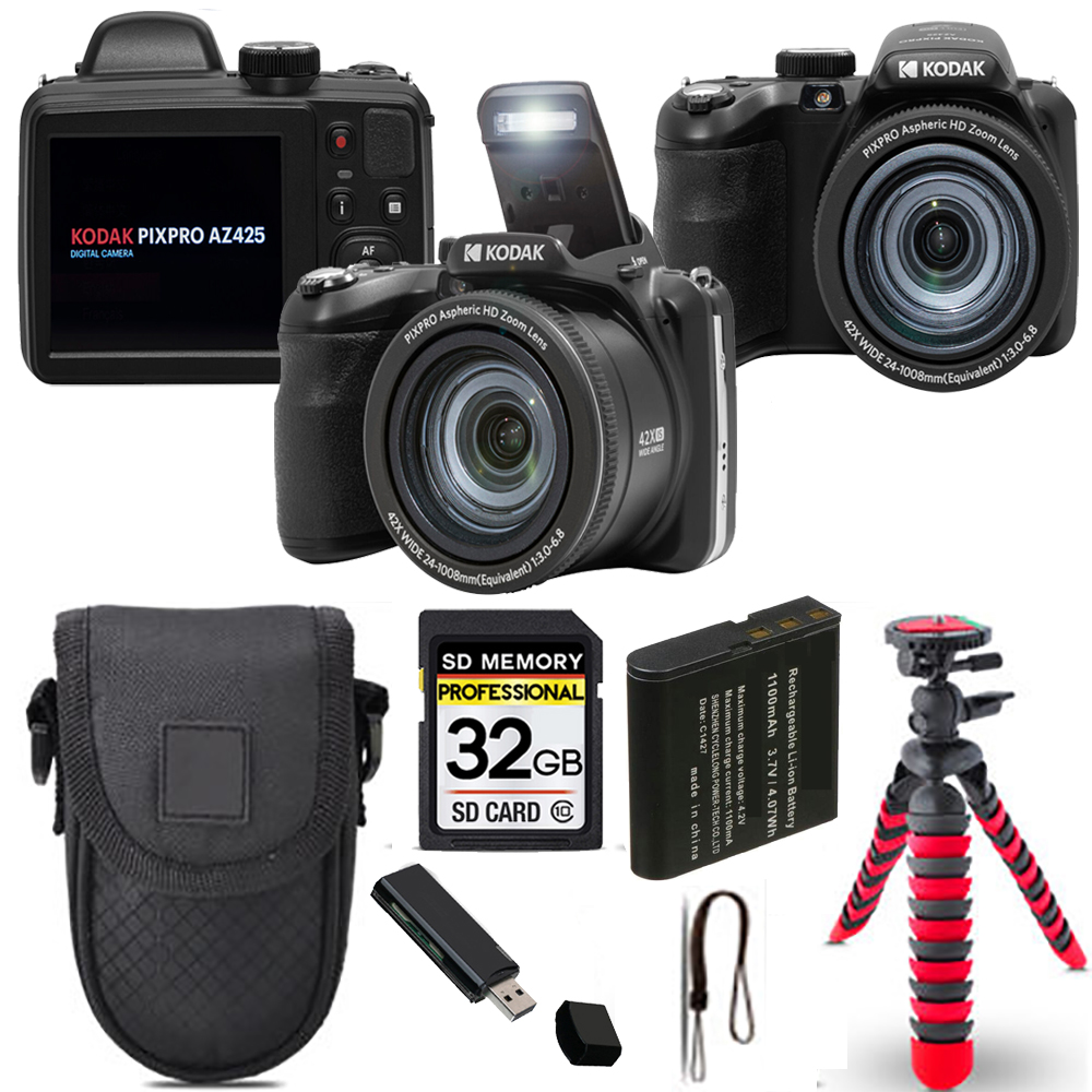 PIXPRO AZ425 Digital Camera (Black) + Spider Tripod + Case - 32GB Kit *FREE SHIPPING*