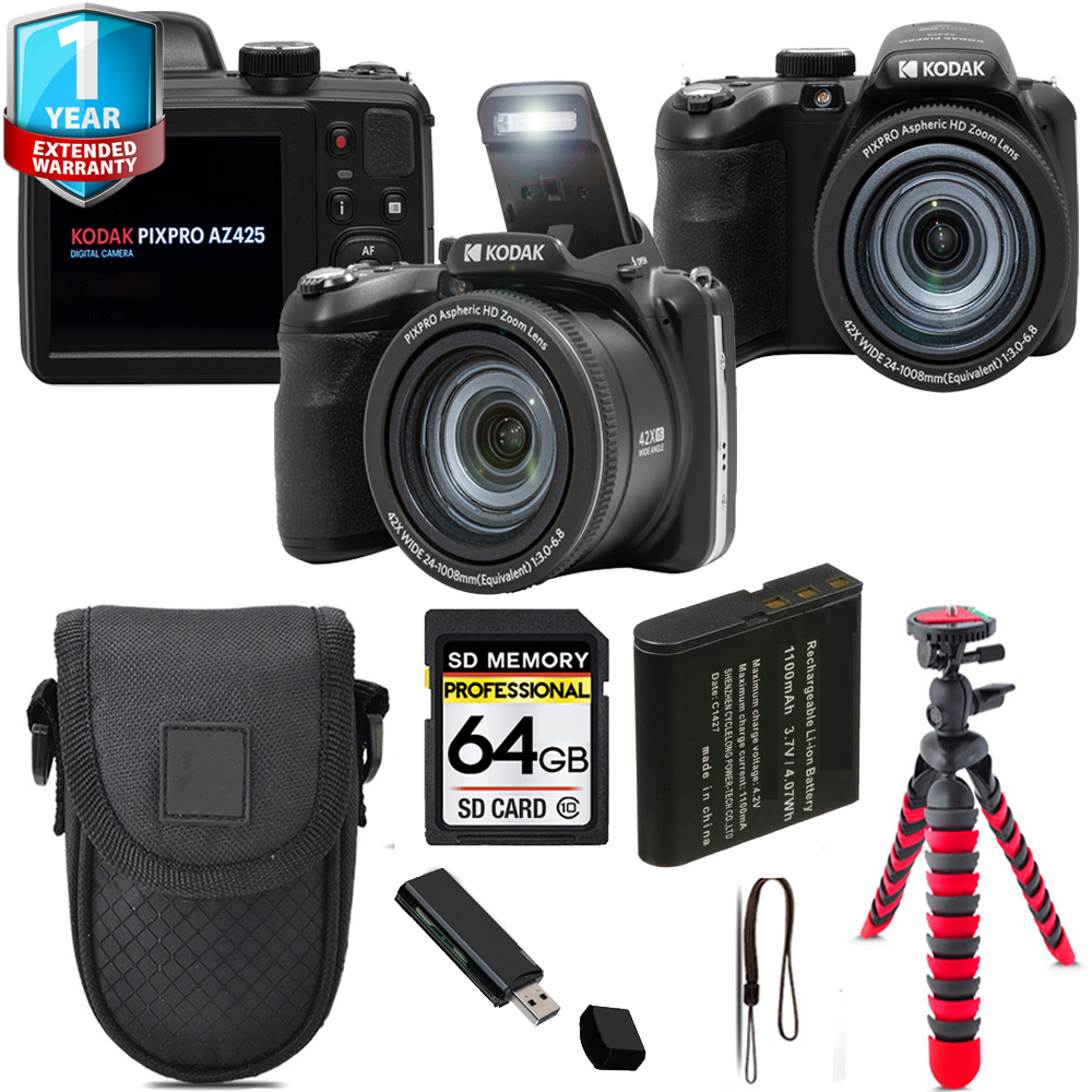 PIXPRO AZ425 Digital Camera (Black) + Tripod + 1 Yr Warranty - 64GB Kit *FREE SHIPPING*