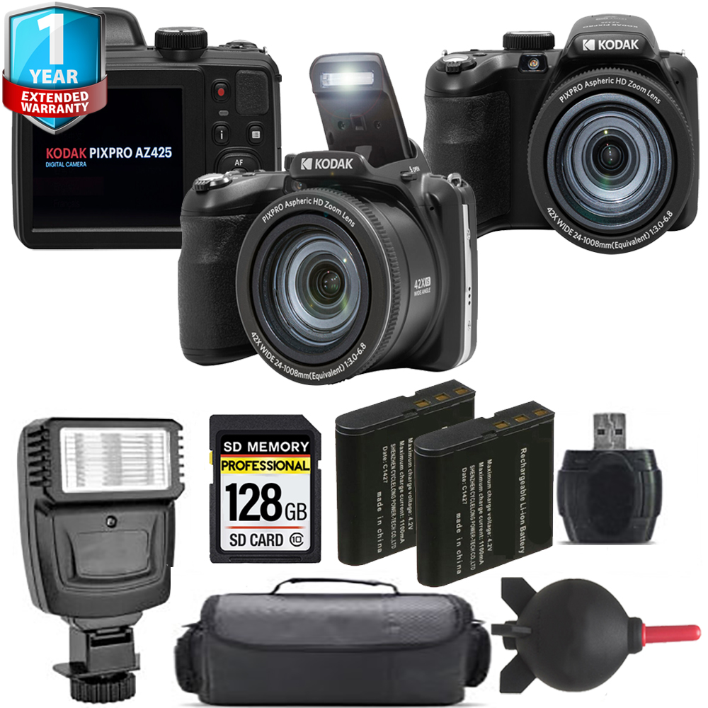 PIXPRO AZ425 Digital Camera (Black) + Extra Battery + Flash+ 1 Yr Warranty *FREE SHIPPING*