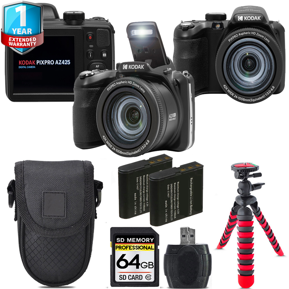PIXPRO AZ425 Digital Camera (Black) + Extra Battery + 1 Yr Warranty -64GB *FREE SHIPPING*
