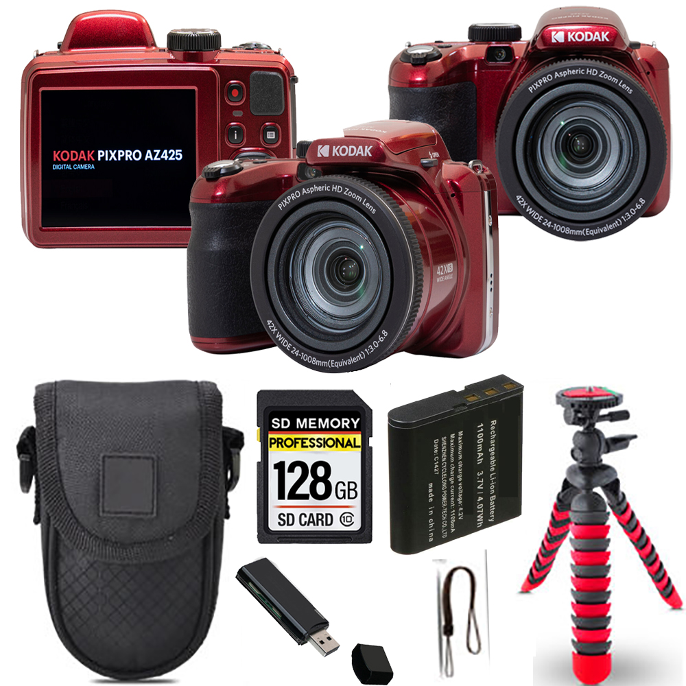 PIXPRO AZ425 Digital Camera (Red)+ Spider Tripod + Case - 64GB Kit *FREE SHIPPING*