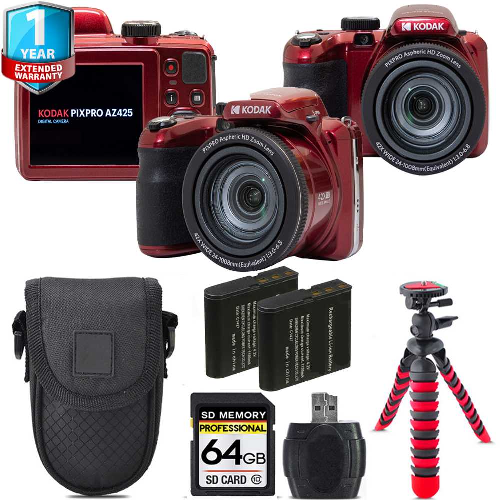 PIXPRO AZ425 Digital Camera (Red) + Extra Battery + 1 Yr Warranty -64GB *FREE SHIPPING*
